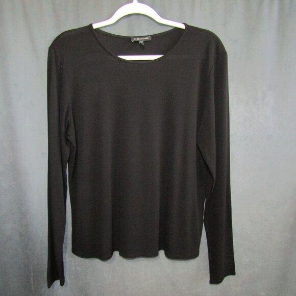 Eileen Fisher Black Silk Top Womens L Long Sleeve Washable Soft Blouse Capsule - Picture 7 of 7